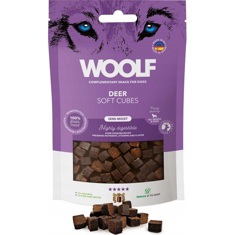 Friandises pour chiens Woolf, cubes moelleux, monoprotéine de cerf, 100 % viande fraîche, 100 g (1/3)
