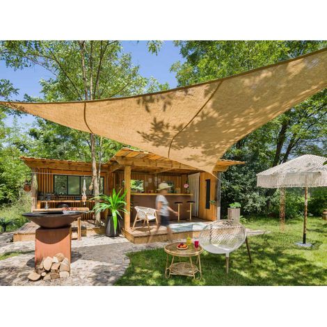 Voile d'ombrage triangulaire en jute naturel 3,60 m – Densité 300 g/m² – Perméable à l'air – Installation facile avec ceinture de renfort – Jardiline