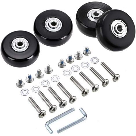 Lot de 4 roulettes pivotantes en caoutchouc de rechange pour valises (50 mm x 18 mm) et kits de réparation (noires) (1/5)