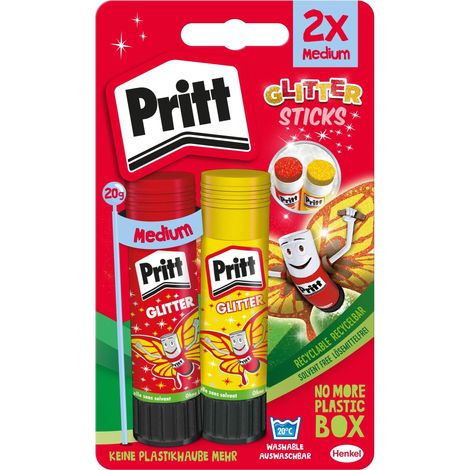 Bâton de colle, 2 bâtons de colle pailletés en rouge et jaune de 20 g chacun, colle sans solvant, adaptée aux enfants, pour l'art et les travaux manuels, colle pour l'école (1/5)
