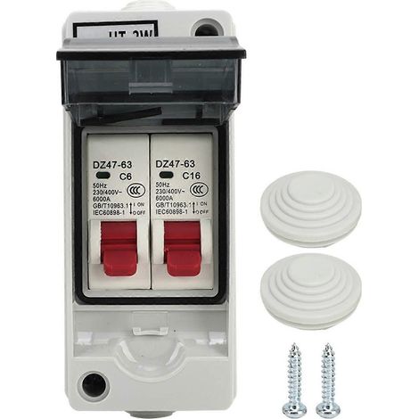 Disjoncteur miniature à 2 canaux de type C, boîtier de distribution extérieur étanche, 230 V 400 V, C6+C16