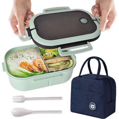 1200ml Bento Lunch Box Avec Sac Kit,Boite Repas Avec Sac Isotherme Repas,Boite Repas Micro-Ondable,Conception Sans Fuite Lunchbox Avec Couverts, Pour Adulte École Pique-Nique Travail (1/5)