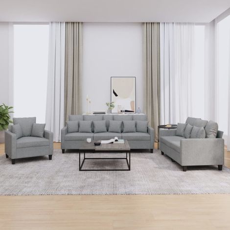 Vidaxl – Ensemble de canapés 3 places gris clair – Tissu 100 % polyester – Structure métal et contreplaqué – Dimensions 198 x 77 x 80 cm