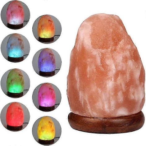 Lámpara USB de sal del Himalaya con 7 colores cambiantes, luz de cristal natural brillante, luz nocturna artesanal para iluminación, decoración y regalo. (1/5)