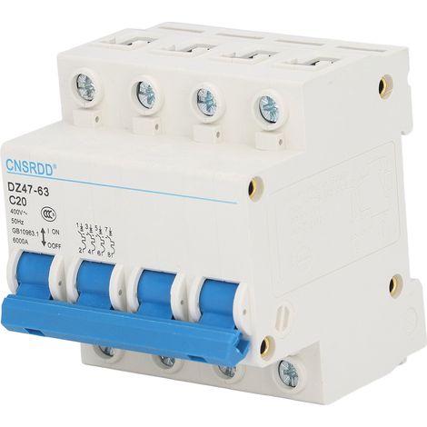 Disjoncteur Mini 4P MCB Montage sur rail DIN Capacité de coupure 6000 A 400 V 20 A pour la maison (1/5)