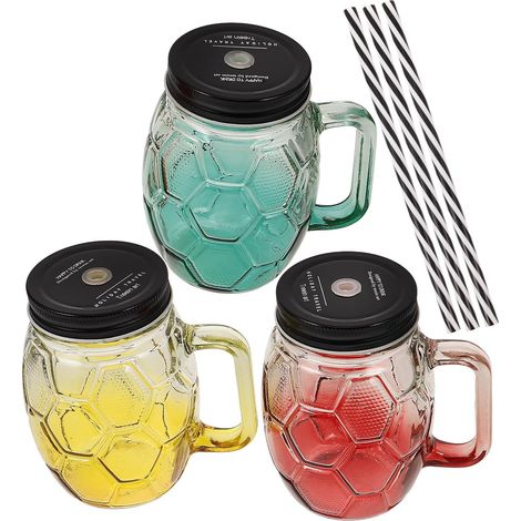 3er-Set Opalglasbecher mit Henkel, Deckel und Strohhalm, 450 ml Fassungsvermögen, praktisch für kalte Getränke im Freien und zu Hause, wiederverwendbar (1/5)