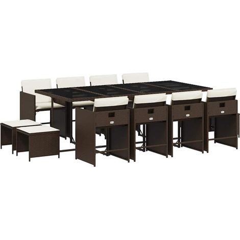 Maison Exclusive - Set da Pranzo da Giardino 13pz con Cuscini Marrone Polyrattan