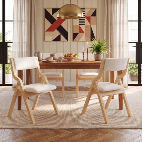 4 sillas de comedor plegables de madera con tapizado de lino beige HAVRYA (1/5)