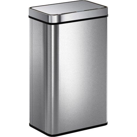 Cubo de basura automático con sensor de 60 L de acero inoxidable antihuellas, tapa de cierre amortiguado, acabado plata (1/5)
