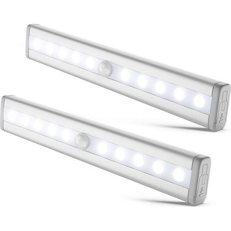 LED-Streifen-Lichter-Set, 2er-Pack LED-Nachtlichter mit Bewegungssensor, selbstklebend, batteriebetrieben, Aluminium