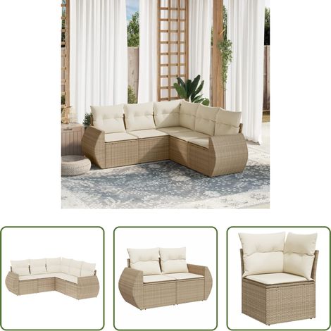 Gartensessel -  5-tlg. Garten-Sofagarnitur mit Kissen Beige Poly Rattan (1/5)