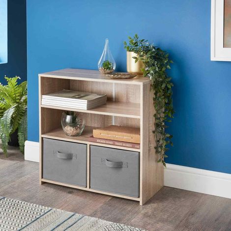 Wooden Storage 2 Shelves 2 Cube Storage (Oak)