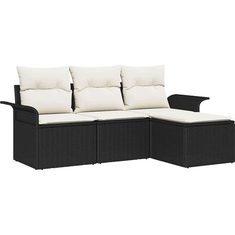Garden Sofa Set with Cushion 4 pcs Black Poly rattan vidaXL