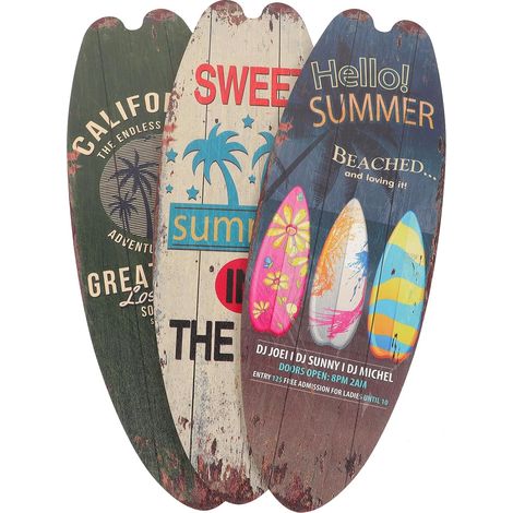 3pcs Panneaux Décoratifs en Bois Forme Planche de Surf Déco Murale Océan Thème Ambiance Plage pour Mur Solide et Facile à Décorer (1/5)