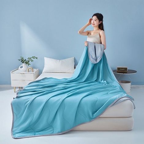 Couverture rafraîchissante - 100x150 cm - Couverture d'été - Polyester - Couette d'été fine - Couverture auto-rafraîchissante - Vert foncé (1/3)