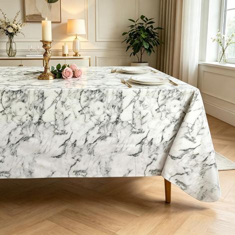 Nappe de table en PVC marbre gris 152x180 cm rectangulaire facile d'entretien et imperméable