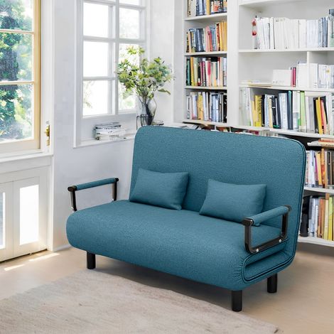 Chaise longue Divano letto Poltrona trasformabile Cuscino ad alto comfort Braccioli Metallo 116L x 65W x 85H cm (Blu)