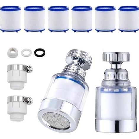 2 filtres de robinet transparents avec 6 cartouches filtrantes en coton PP (1/5)