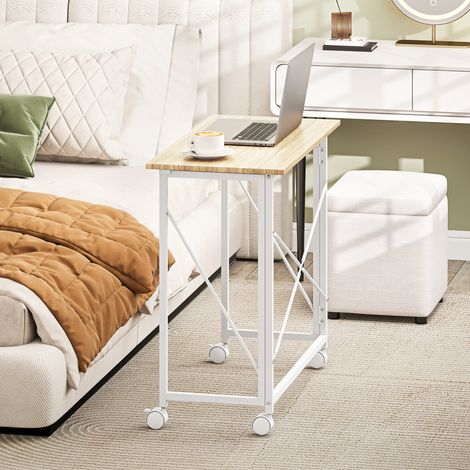 Table pliante bois 80x40x75 cm avec 4 roues freinables, gain d'espace, rangement facile (1/5)