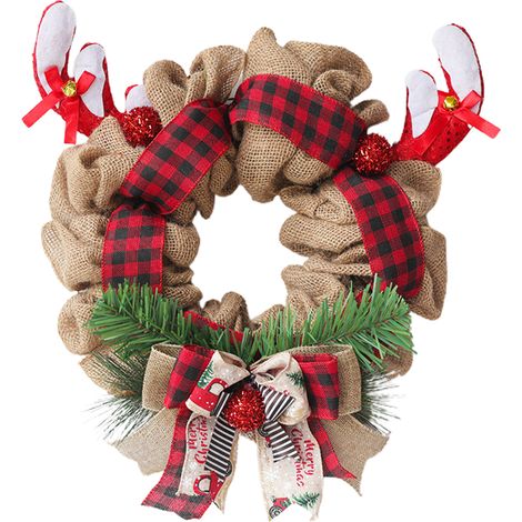 Couronne de Noël Artificielle avec Bois de Cerf et Jute, Décoration Murale pour Porte, Maison et Salle de Classe (1/5)
