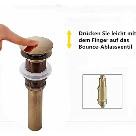Tappo di scarico per lavabo retrò a scomparsa, scarico a scatto senza troppopieno, ottone bronzato, valvola di scarico universale per lavabo, sifone per lavabo senza foro di troppopieno, lucidato - se (1/4)