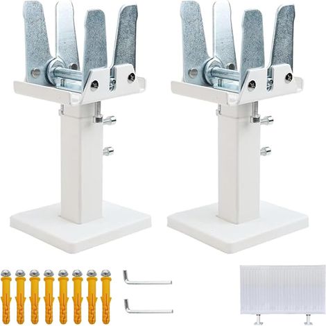 Lot de 2 pieds de radiateur réglables au sol 14 à 21 cm en acier, supports pour radiateurs à panneaux, blanc et argenté (1/5)