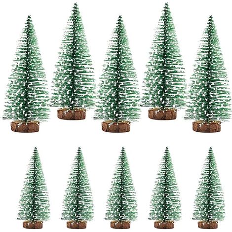 10 pièces Mini Sapin De Noël Artificiel 10/15 cm Sapin De Noel Miniature avec Effet Neige Base en Bois Mini Arbre de Noel Petit Sapin de Noel pour Décoration Noël Fête Table Vitrine Vert (1/5)