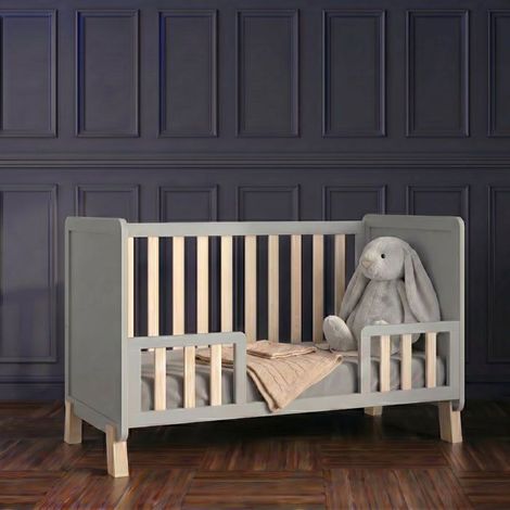 Lit bébé grey-pine 120x60 cm avec Matelas en Mousse,Lit evolutif Bebe barrière de sécurité en Bois