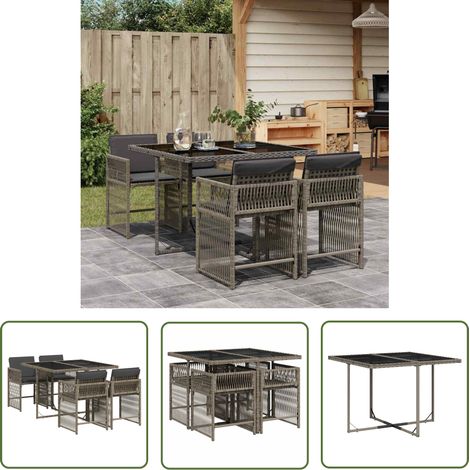 The Living Store Ensemble à manger de jardin 5 pcs coussins gris résine tressée - Meubles De Jardin - Salon De Jardin - Set De Jardin - Table De Jardin - Chaises De Jardin (1/5)