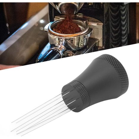 Doseur à café moulu avec aiguille en acier inoxydable, servant à mélanger et à défaire les grumeaux de café moulu. (Doseur à café moulu noir) (1/5)