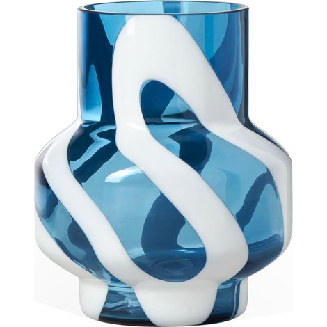 Vase Bleu Transparent rayé Blanc pour centres de Table, 20,3 cm de Haut, Vase en Verre Bleu pour Fleurs et décoration d'intérieur Moderne, Grands Accents décoratifs pour décoration de (1/5)