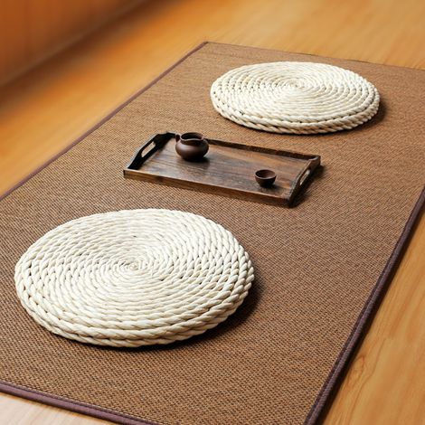 Tatami-Kissen, rund, handgewebt, aus Stroh, Sitzkissen, Bodenkissen (1/4)