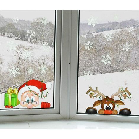 Autocollants en Vinyle pour fenêtre de Noël - Bricolage statiques - Père Noël - Sapin de Noël - Bonhomme de Neige - Flocon de Neige - Cerf - Amovible (1/5)