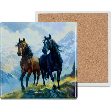 Carmani, posavasos cuadrado de cerámica - caballos (1/4)