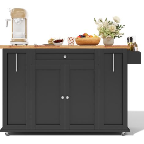 Isla de cocina 120x70x87 cm de MDF negro, ahorra espacio para comedor FloraGrace (1/5)