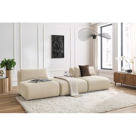 BOBOCHIC - Canapé droit fixe 3 places JEANNE tissu velours Beige (1/5)