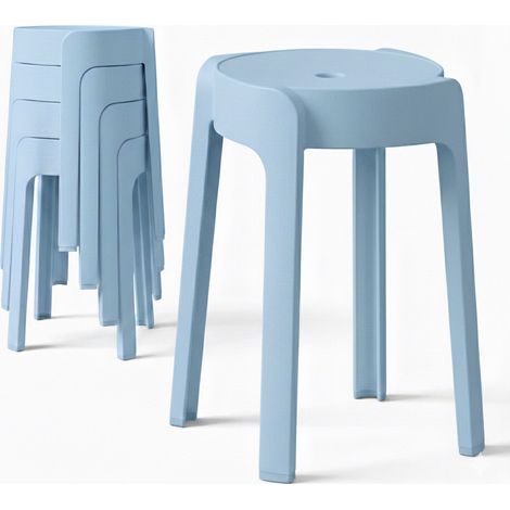 4 Tabourets Gigognes empilables BM HOME TAB-BLEU-PASTEL en plastique, légers pour la maison salle de classe, cuisine, jardin (1/5)