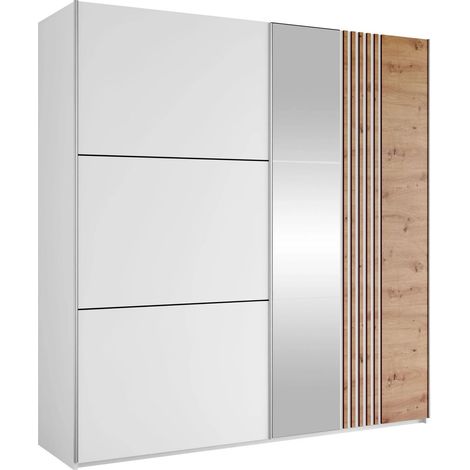 Armario Honolulu 253, Blanco + Roble wotan, 215x203x65cm, Puertas de armario: Correderas, Número de estantes: 0