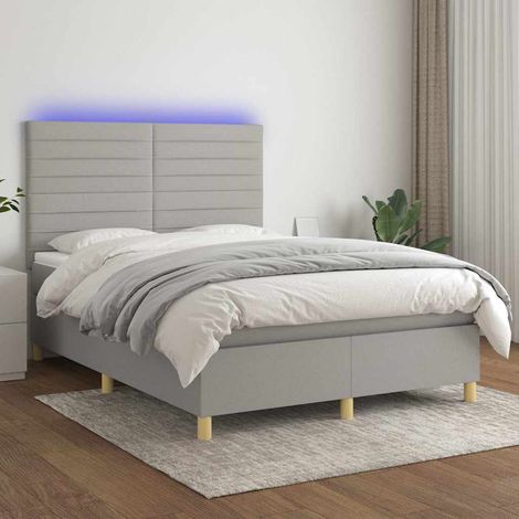 Cama box spring colchón y luces LED tela gris claro 140x200 cm (1/5)