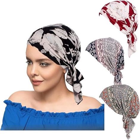 Conjunto de pañuelo para la cabeza de 4 piezas para mujer (pañuelo/gorro/diadema preanudados) - Conjunto 1 (1/5)