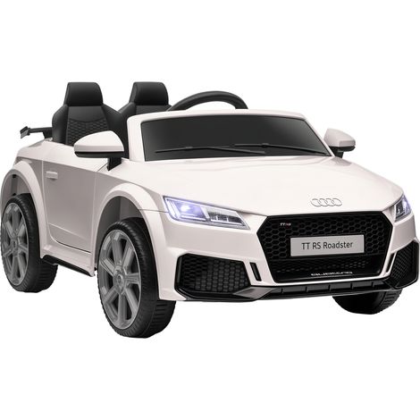 Elektrisches Kinderauto – Audi TT RS – 12 V, 30 W – max. 3 km/h – 2,4-GHz-Fernbedienung – Sound- und Lichteffekte – Weiß