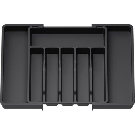 Range Couverts, Plateau d'Ustensiles Extensible pour Tiroir, Organisateur de Tiroir Réglable pour la Cuisine, Rangement Compact en Plastique pour contenir des Cuillères, Fourchettes, Noir