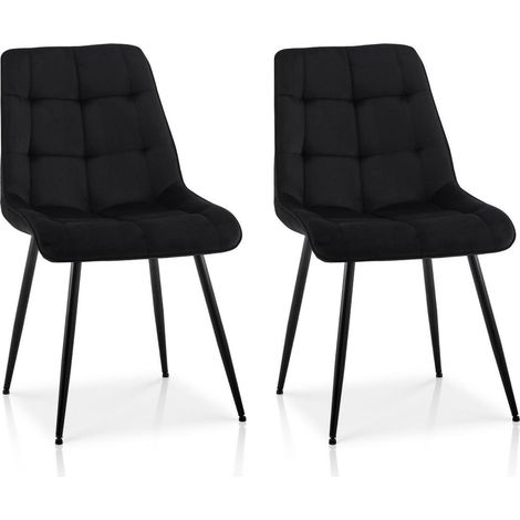2er Set Esszimmerstühle Samt mit Rückenlehne, gepolstert, Metallbeine, Schwarz (1/5)