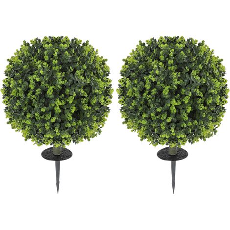 Set 2 Piante Artificiali di Bosso da 40 cm con Picchetto Integrato per Interno ed Esterno in PE Verde (1/5)