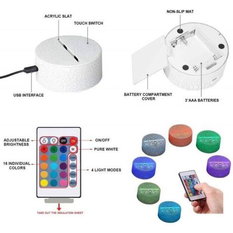 Deux Licorne 3D Lampe avec Télécommande LED éclairage 7 couleur Lumière de Nuit Dimmable Tactile Decoration Cadeau Anniversaire (1/4)
