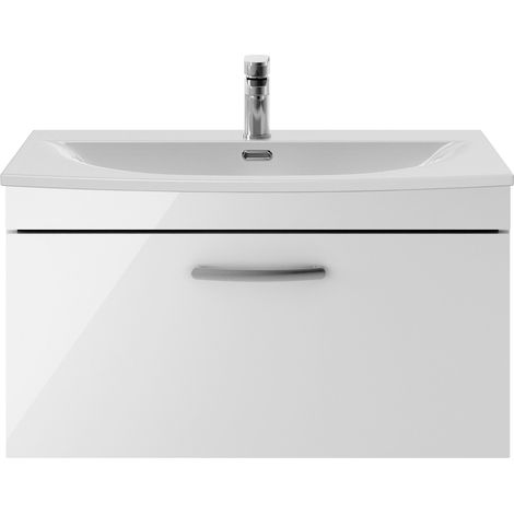 Nuie Athena Gloss White 800mm Wall Hung Single Drawer Vanity Unit and Curved Ceramic Basin - ATH062G (1/5)