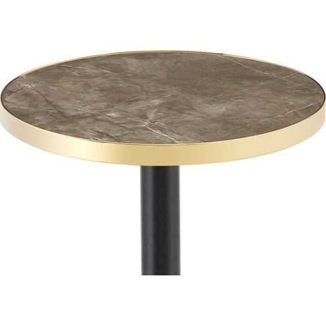 Table basse ronde moderne effet marbre, bord doré, structure métal noir et or, Ø 60 cm (1/5)