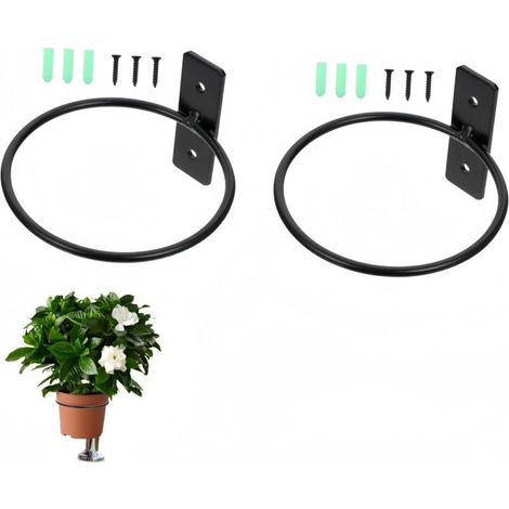 2 stuks - bloempothouder ring - wandmontage metalen plantenbakhaken hangers - 6 inch - zwart (1/5)