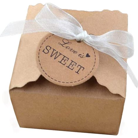 50 Pièces Boites Cadeaux Kraft, Boite Cadeau Carton Kraft, Papier Kraft Boîtes en Carton de Bonbons, avec 50 Mousseline de soie et 50 Étiquettes, pour Cadeau de Fêtes, Mariage, Anniversaire (1/5)