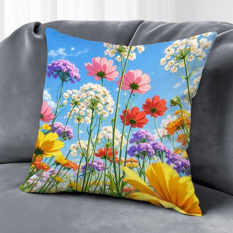 Housse de coussin fleurs papillons coton, décoration canapé maison,40×40cm (1/5)